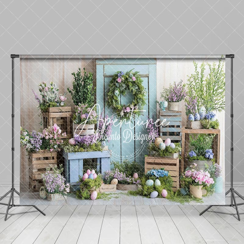 Aperturee - Aperturee Springtime Floral Easter Egg Decor Doorway Backdrop