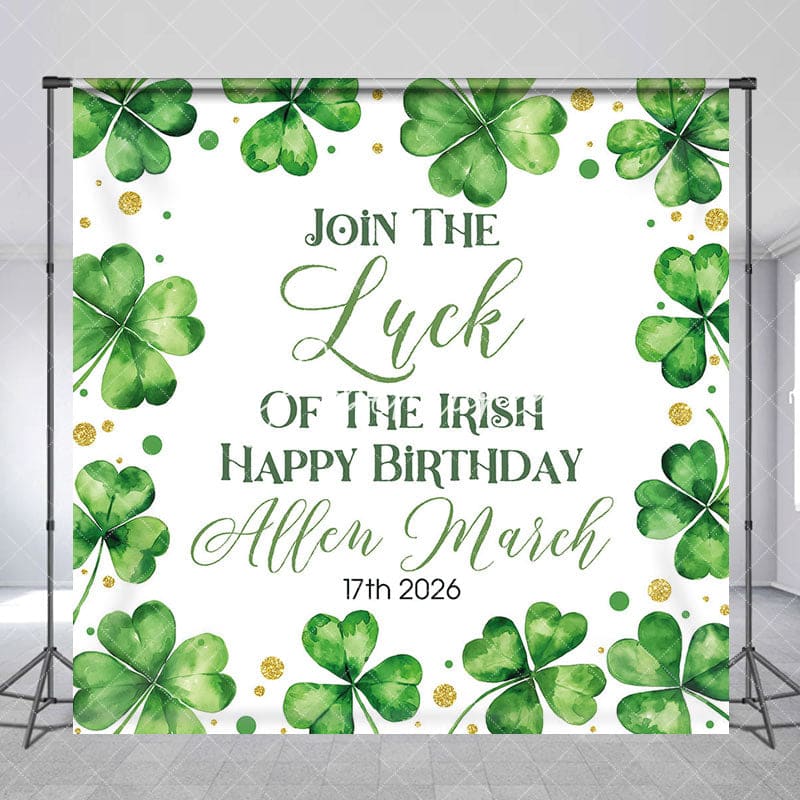 Aperturee - Aperturee St Patrick Green Clover Custom Name Birthday Backdrop