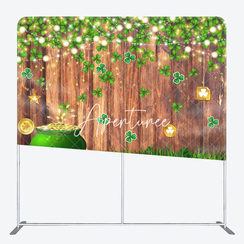 Aperturee - Aperturee St Patrick Green Clover Wood Square Tension Backdrop