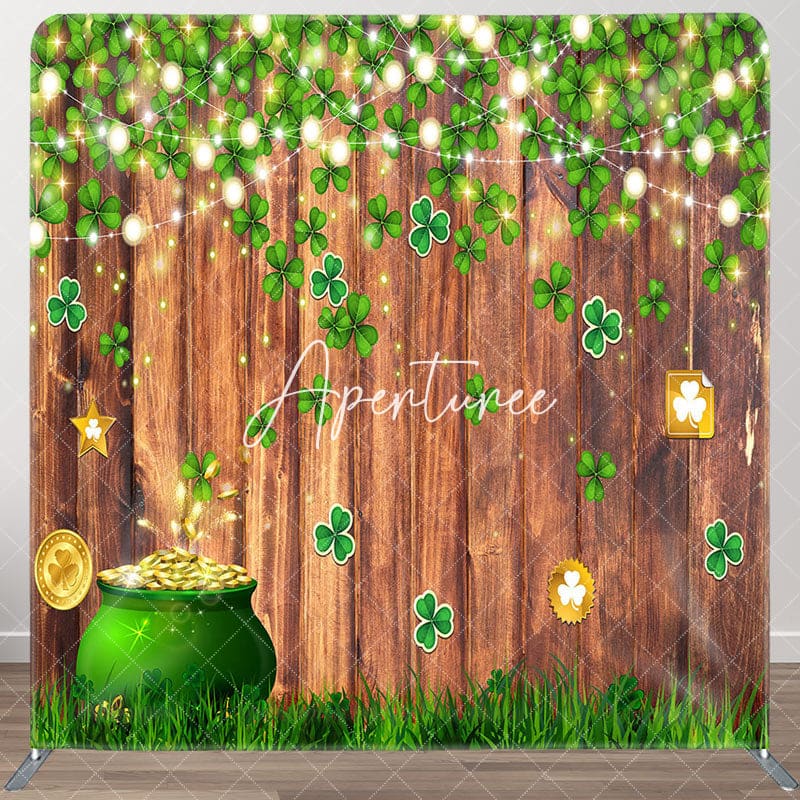 Aperturee - Aperturee St Patrick Green Clover Wood Square Tension Backdrop