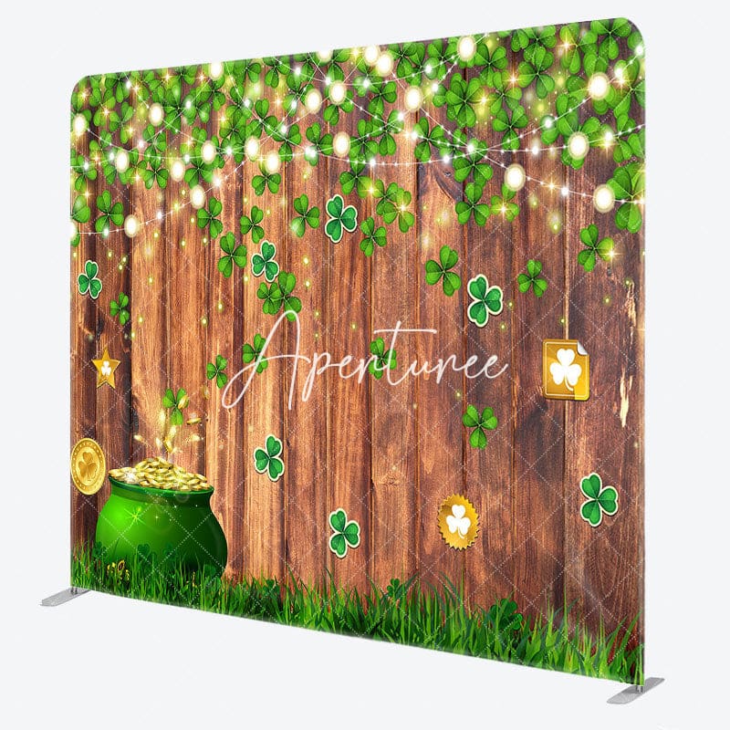 Aperturee - Aperturee St Patrick Green Clover Wood Square Tension Backdrop