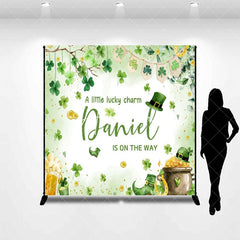 Aperturee - Aperturee St Patrick Lucky Charm Custom Name Baby Shower Backdrop