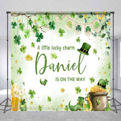 Aperturee - Aperturee St Patrick Lucky Charm Custom Name Baby Shower Backdrop