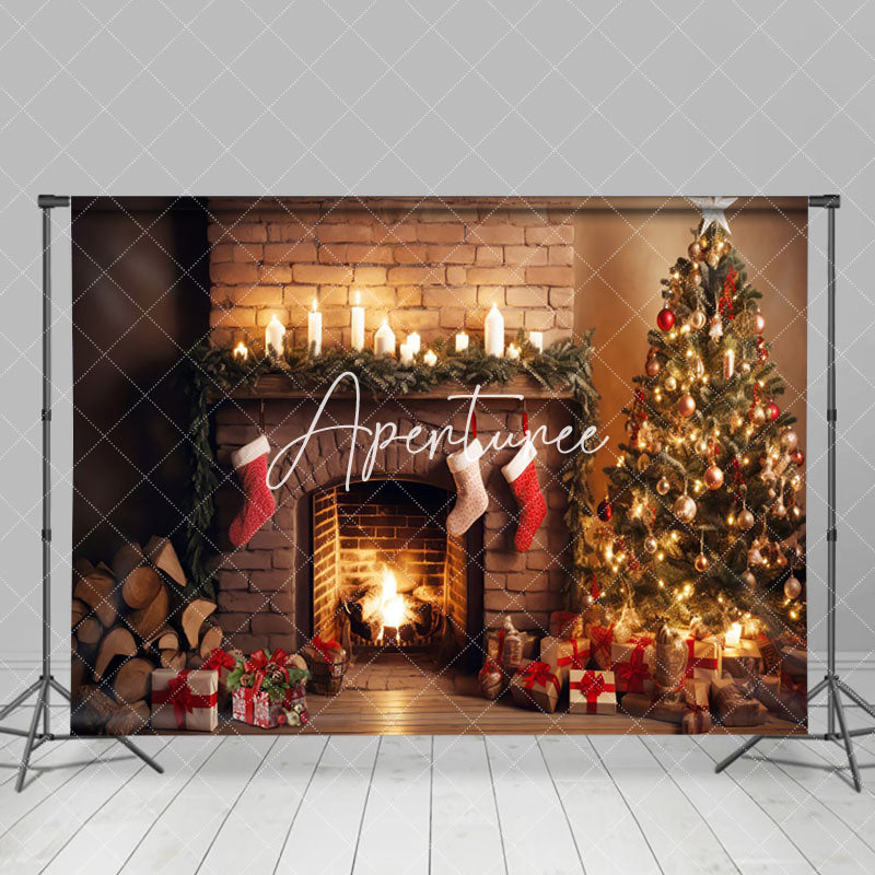 Aperturee - Aperturee Stacks Candlelit Fireplace Socks Christmas Backdrop