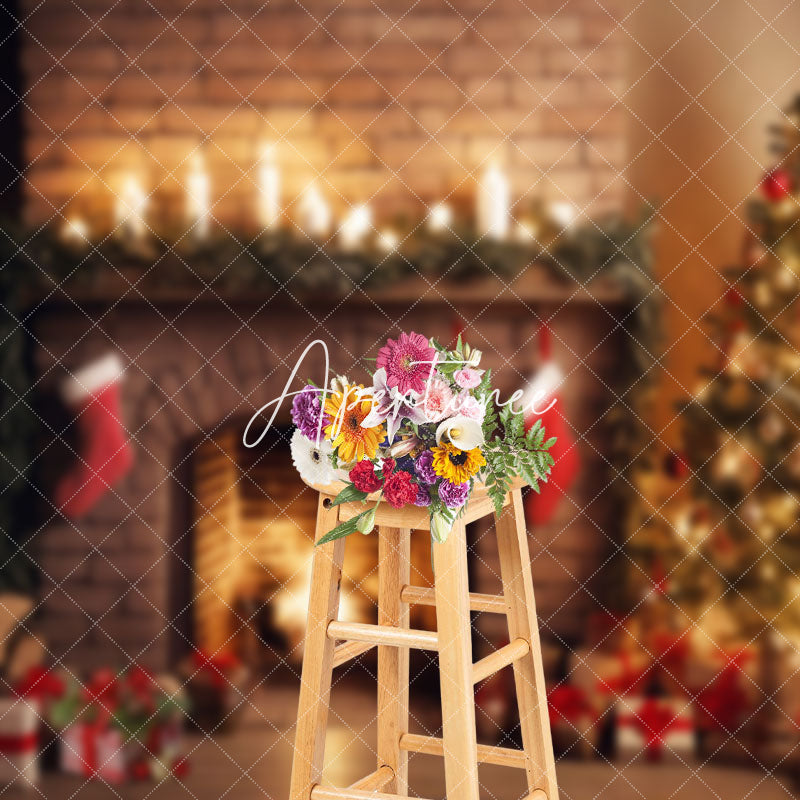 Aperturee - Aperturee Stacks Candlelit Fireplace Socks Christmas Backdrop