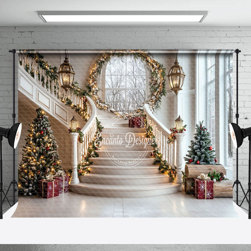 Aperturee - Aperturee Stairs Arch Window Christmas Architecture Backdrop