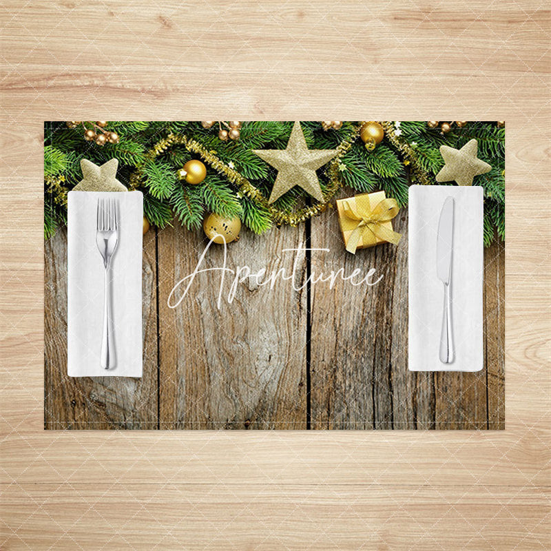 Aperturee - Aperturee Star Bauble Leaves Retro Wood Xmas Set Of 4 Placemats