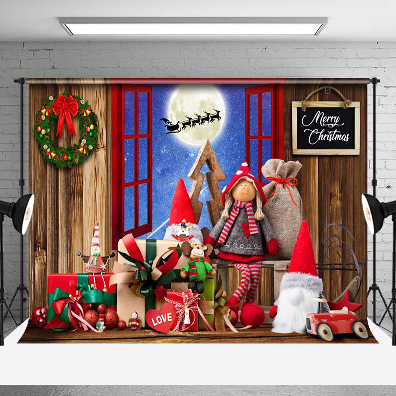 Aperturee - Aperturee Star Night Moon Wood Window Xmas Doll Gift Backdrop