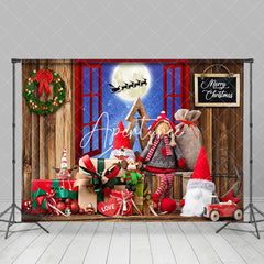 Aperturee - Aperturee Star Night Moon Wood Window Xmas Doll Gift Backdrop