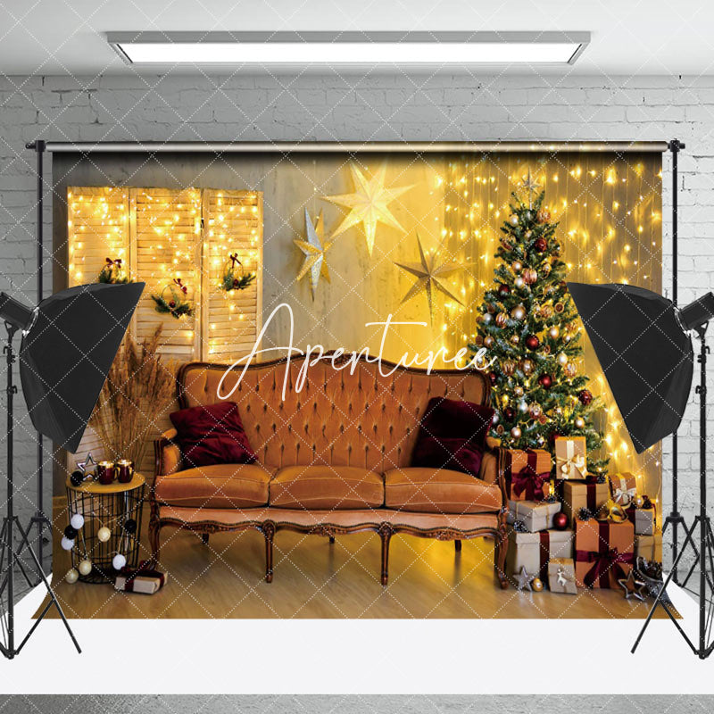 Aperturee - Aperturee Star Warm Light String Tree Sofa Christmas Backdrop