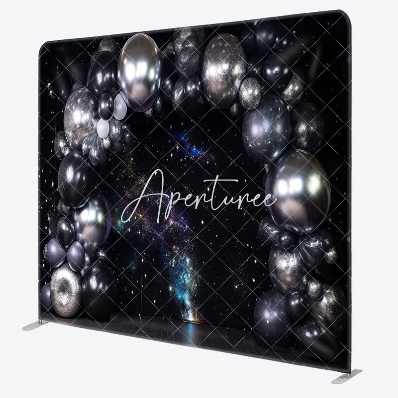 Aperturee - Aperturee Starry Black Wall Balloons Galaxy Square Backdrop