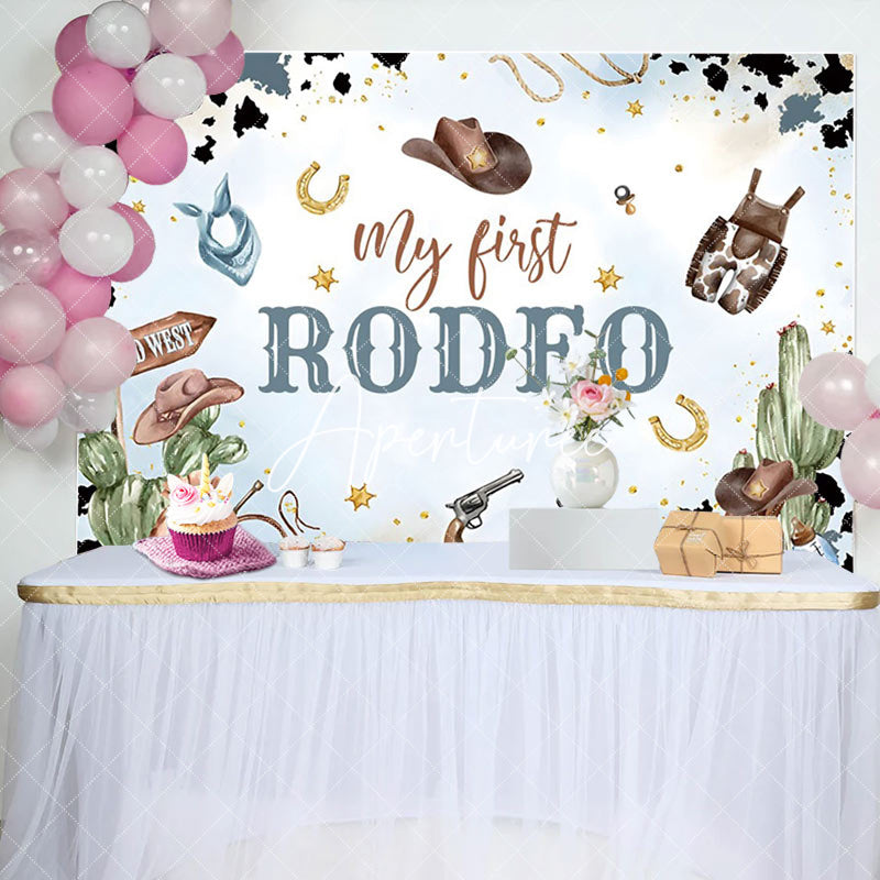 Aperturee - Aperturee Starry Blue Cowboy My First Rodeo Birthday Backdrop