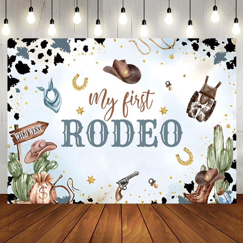 Aperturee - Aperturee Starry Blue Cowboy My First Rodeo Birthday Backdrop