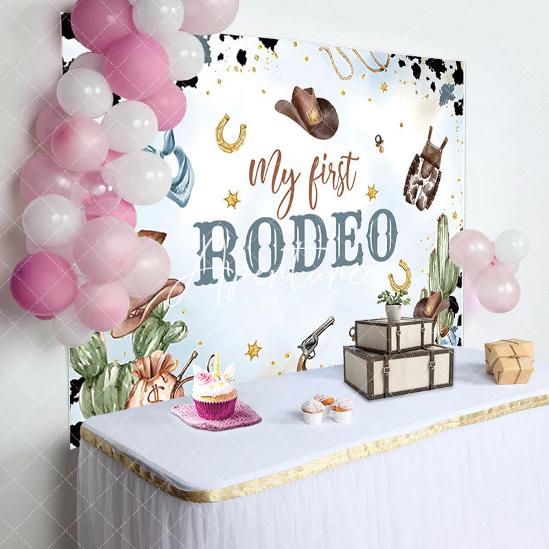 Aperturee - Aperturee Starry Blue Cowboy My First Rodeo Birthday Backdrop