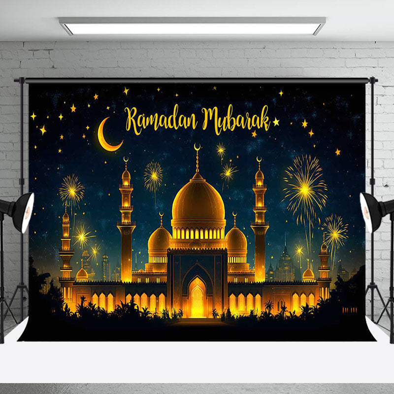 Aperturee - Aperturee Starry Blur Sky Lighted Mosque Eid Mubarak Backdrop