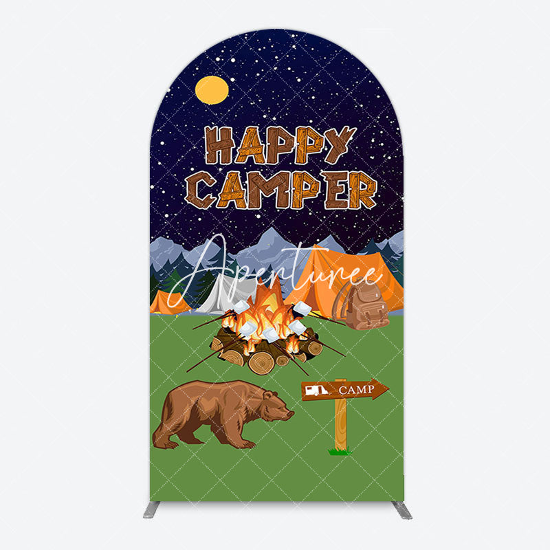 Aperturee - Aperturee Starry Camping Night Bear Happy Camper Arch Backdrop