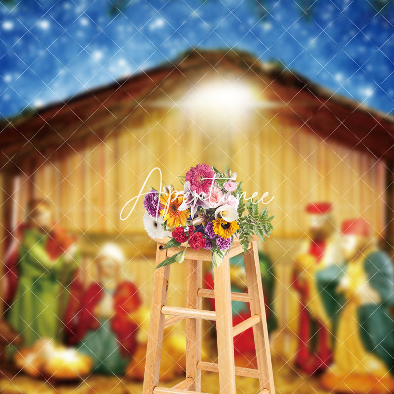 Aperturee - Aperturee Starry Holy Snowy Night Nativity Christmas Backdrop