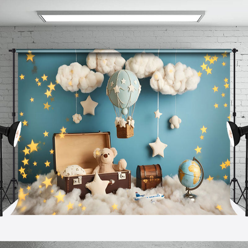 Aperturee - Aperturee Starry Night Bear Hot Air Balloon Cake Smash Backdrop