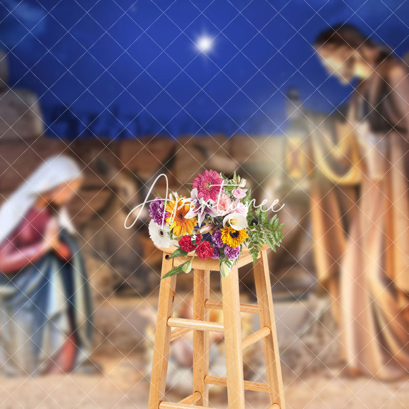 Aperturee - Aperturee Starry Night Bullpen Nativity Christmas Backdrop