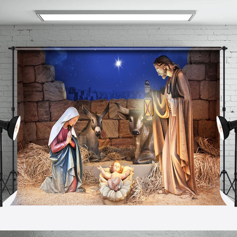 Aperturee - Aperturee Starry Night Bullpen Nativity Christmas Backdrop