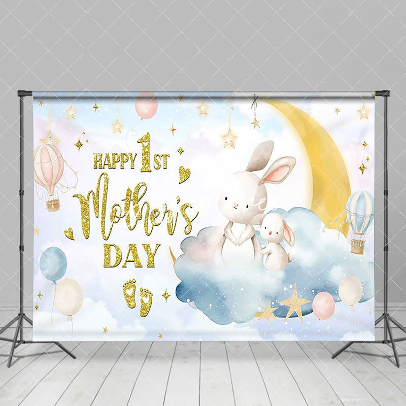 Aperturee - Aperturee Starry Night Bunny Happy 1st Mothers Day Backdrop