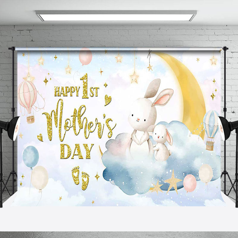 Aperturee - Aperturee Starry Night Bunny Happy 1st Mothers Day Backdrop