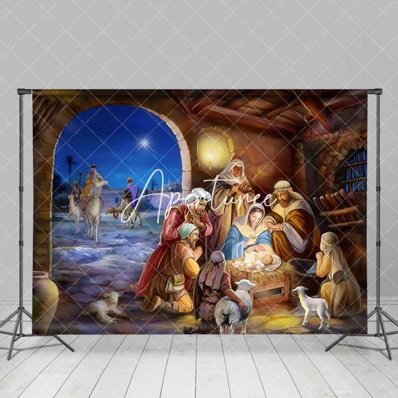 Aperturee - Aperturee Starry Night Celebrates Nativity Christmas Backdrop