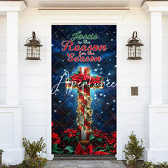 Aperturee - Aperturee Starry Night Cross Red Floral Christmas Door Cover