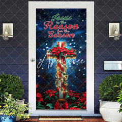 Aperturee - Aperturee Starry Night Cross Red Floral Christmas Door Cover