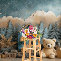 Aperturee - Aperturee Starry Night Forest Teddy Bear Cake Smash Backdrop