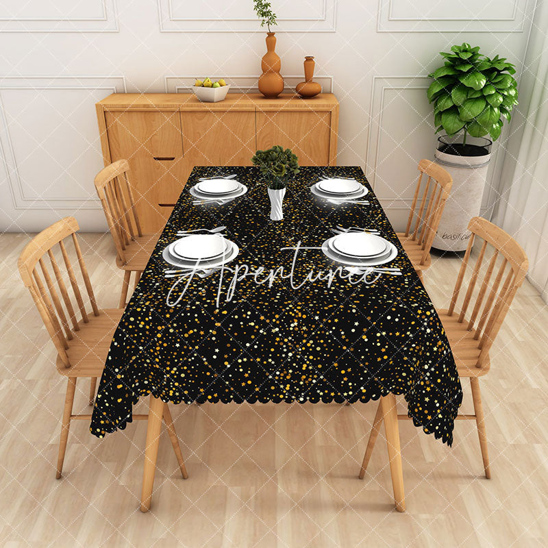 Aperturee - Aperturee Starry Night Themed Black Gold Rectangle Tablecloth