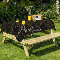 Aperturee - Aperturee Starry Night Themed Black Gold Rectangle Tablecloth