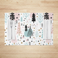 Aperturee - Aperturee Starry Pink Green Tree Christmas Set Of 4 Placemats