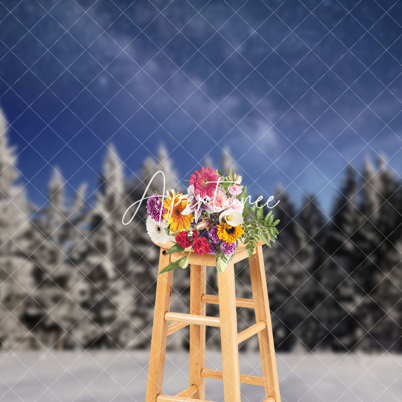 Aperturee - Aperturee Starry Sky Snowy Pine Forest Dawn Winter Backdrop