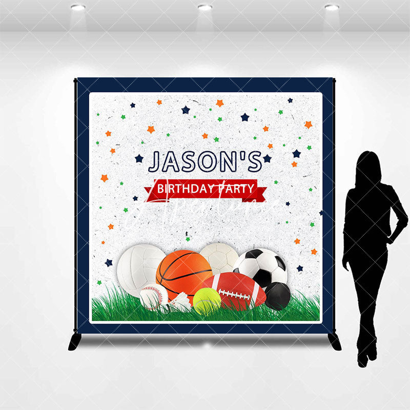 Aperturee - Aperturee Stars Balls Sports Custom Name Birthday Backdrop