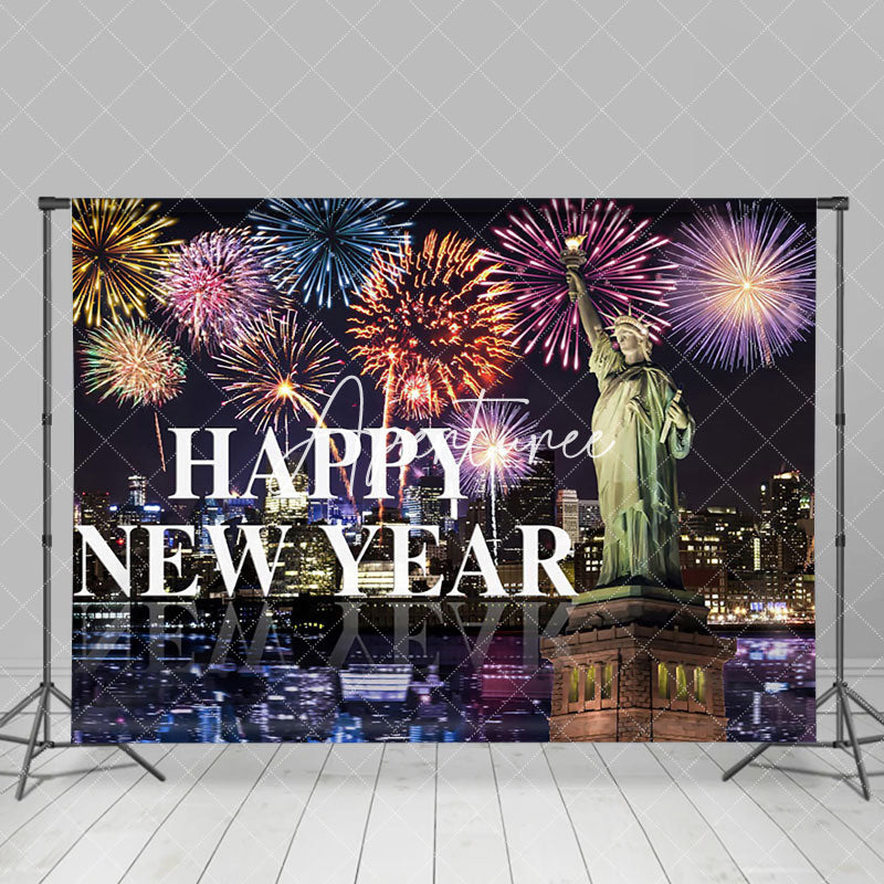 Aperturee - Aperturee Statue Of Liberty Night City Scene Happy New Year Backdrop