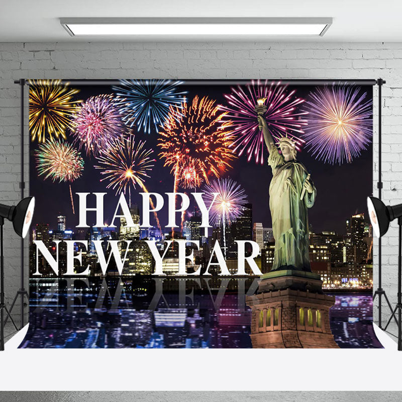 Aperturee - Aperturee Statue Of Liberty Night City Scene Happy New Year Backdrop