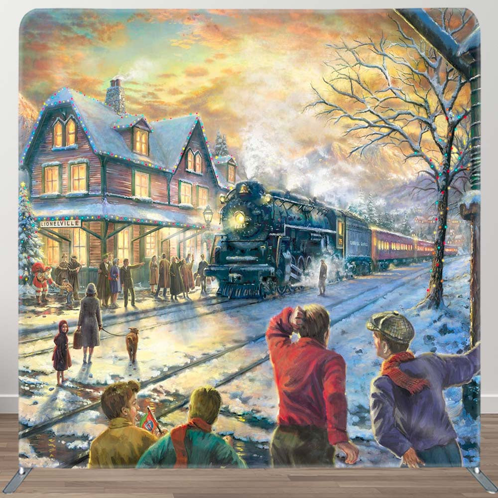 Aperturee - Aperturee Steam Train Path Winter Xmas Pillow Case Backdrop