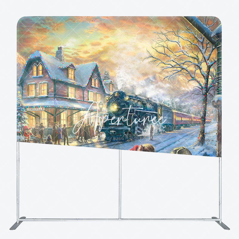 Aperturee - Aperturee Steam Train Path Winter Xmas Pillow Case Backdrop