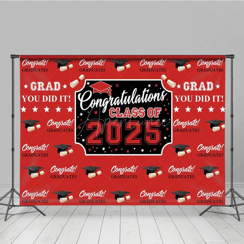 Aperturee - Aperturee Step And Repeat Red Black Congrats Grad Backdrop