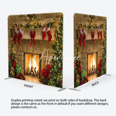 Aperturee - Aperturee Stocking Tree Brick Fireplace Christmas Backdrop