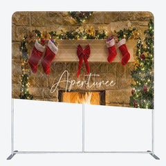 Aperturee - Aperturee Stocking Tree Brick Fireplace Christmas Backdrop