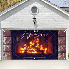 Aperturee - Aperturee Stone Fireplace Red Burning Wood Garage Door Banner