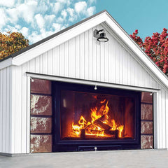 Aperturee - Aperturee Stone Fireplace Red Burning Wood Garage Door Banner