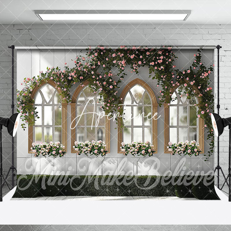 Aperturee - Aperturee Stone Floor White House Floral Room Set Backdrop