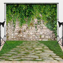 Aperturee - Aperturee Stone Wall Greenery Floor Spring Combo Set Backdrop