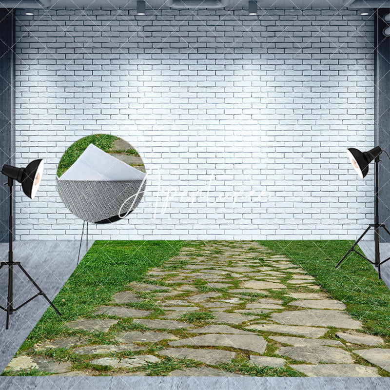 Aperturee - Aperturee Stone Wall Greenery Floor Spring Combo Set Backdrop