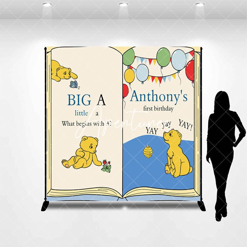 Aperturee - Aperturee Story Book Bear Custom Name 1st Birthday Backdrop