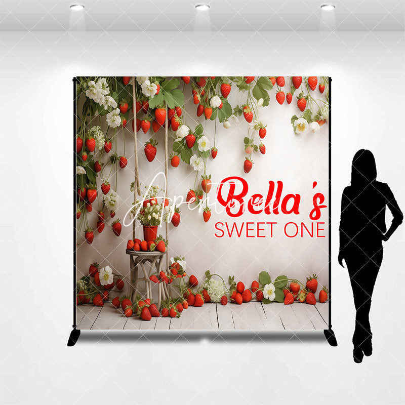 Aperturee - Aperturee Strawberry Fruit Floral Custom Name Sweet One Backdrop