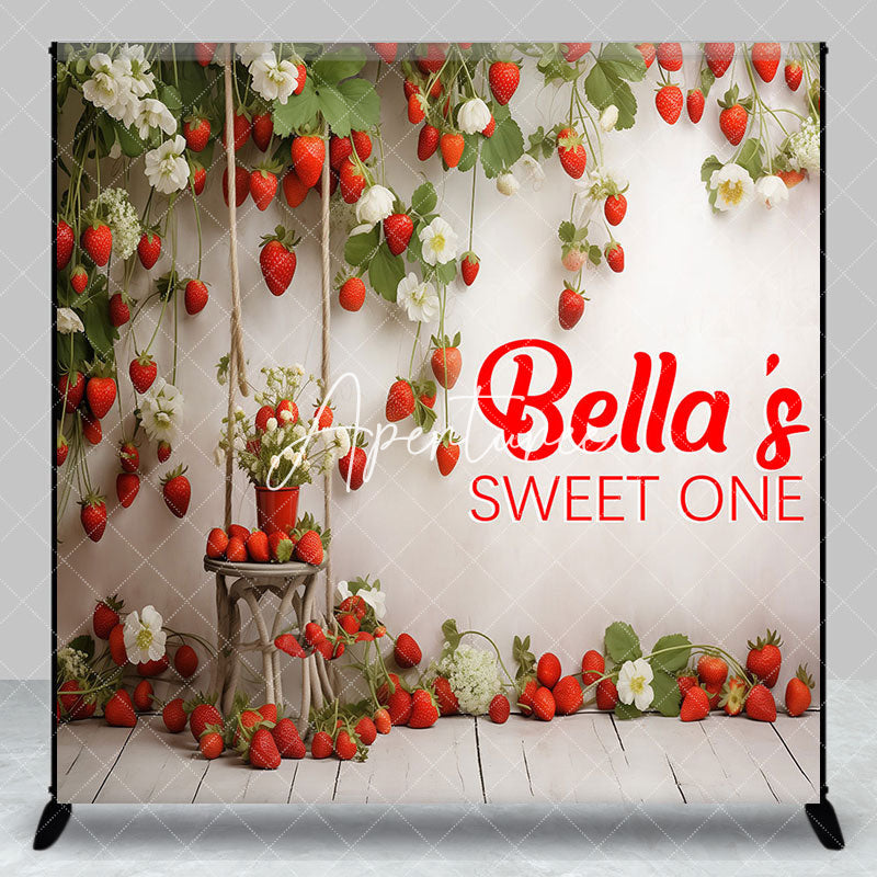 Aperturee - Aperturee Strawberry Fruit Floral Custom Name Sweet One Backdrop